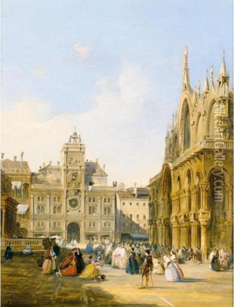 A View Of St Mark's Square Oil Painting - Edward Pritchett