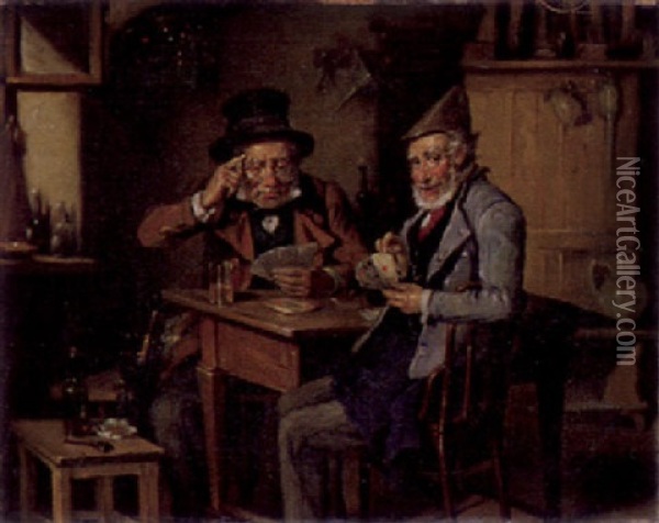 Kartenspielende Bauern In Der Schenke Oil Painting - Hermann Kern