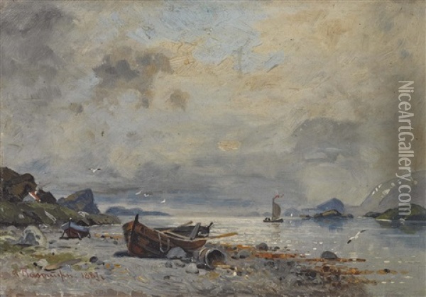 Fjordlandschaft Mit Fischerbooten Oil Painting - Georg Anton Rasmussen