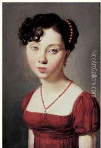 Portrait De Jeune Fille A La Robe Rouge Oil Painting - Louis Leopold Boilly