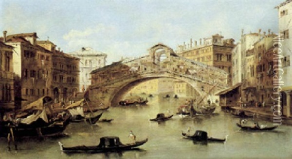 Venice, The Rialto Bridge Oil Painting - Giacomo Guardi