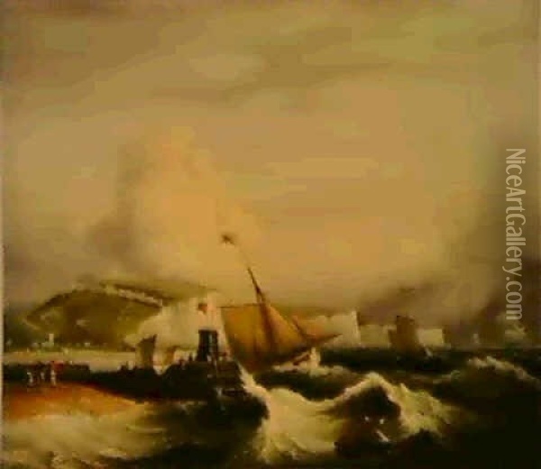 A Cutter And Other Shipping Off Dover Oil Painting - Thomas Luny