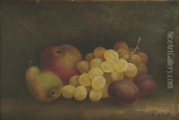 Still Life With Fruit. Signed Lower Right E. Steele. Oil Painting - Edwin Steele