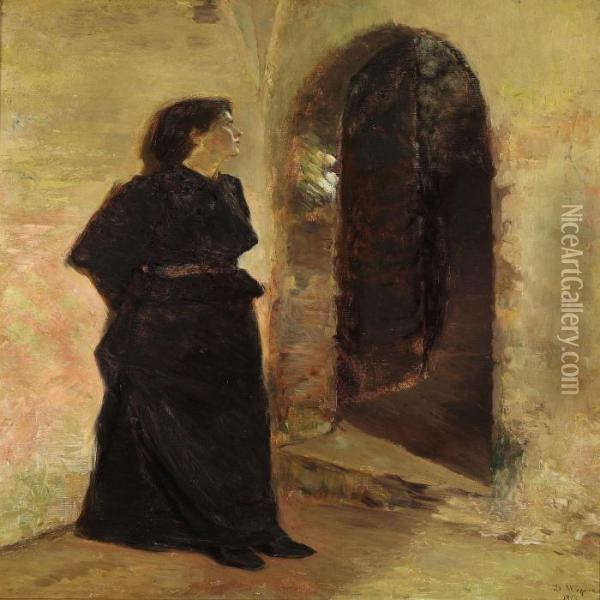 Young Woman At A Domed Door Oil Painting - Bertha Wegmann