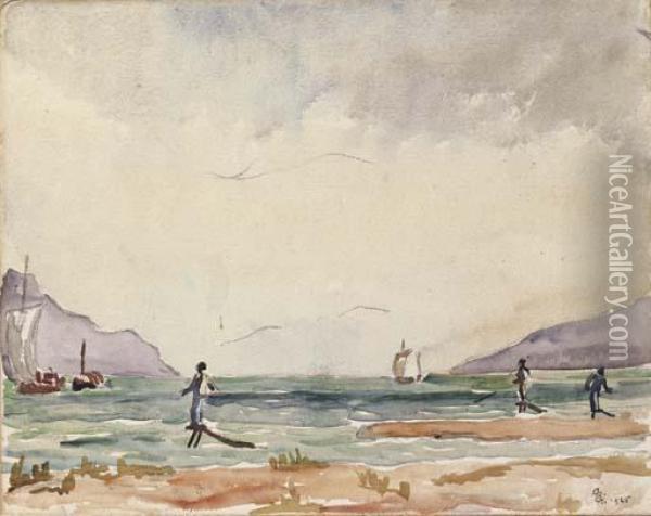 Badende Mit Segelschiffen Oil Painting - Giovanni Giacometti