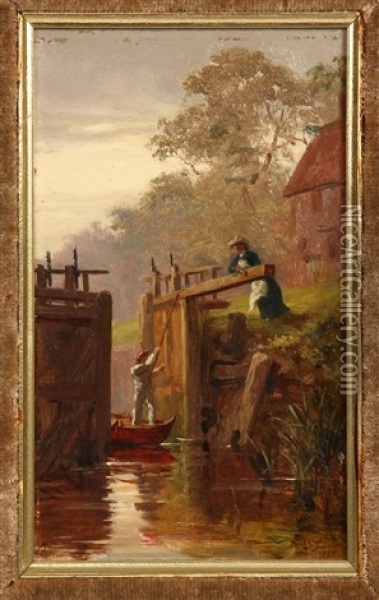 The Ferry, Langham Sketch And Opening The Canal Lock (2 Works) Oil Painting - Victor Milton Corden