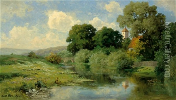Landschaft Oil Painting - Oskar Leu