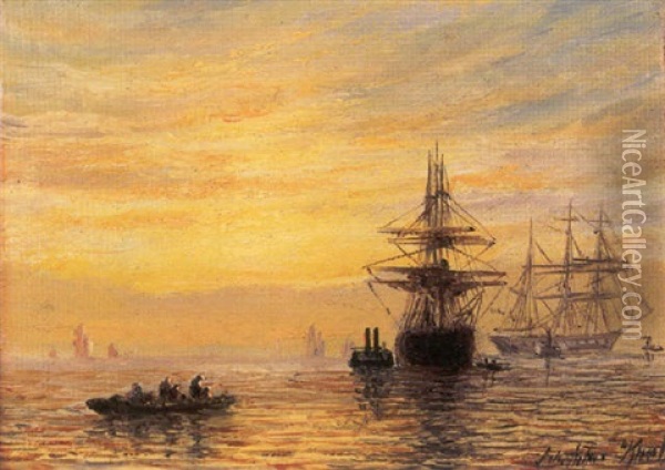 Shipping By Moonlight Oil Painting - William Adolphus Knell