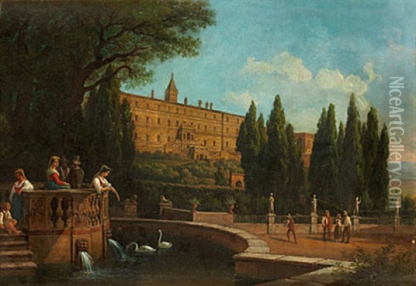 Villa D'este, Tivoli Oil Painting - Gustaf Wilhelm Palm