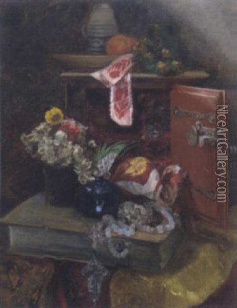 Stilleben Mit Blumen Und Ziergegenstanden Oil Painting - Hugo Charlemont