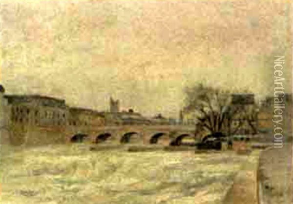 City Bridge Over River Oil Painting - Nandor (Ferdinand) Katona