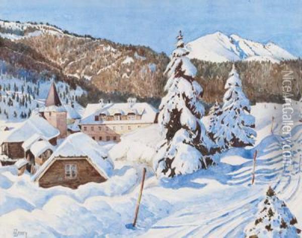 Sonniger Wintertag Oil Painting - Georg Janny