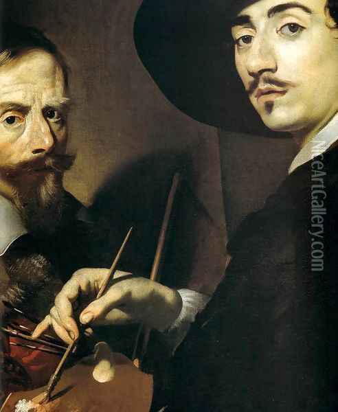 Self-Portrait with a Portrait on an Easel (detail) Oil Painting - Niccolo Renieri (see Regnier, Nicolas)