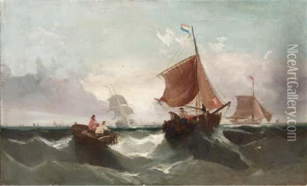 Shipping In Midchannel Oil Painting - William Clarkson Stanfield