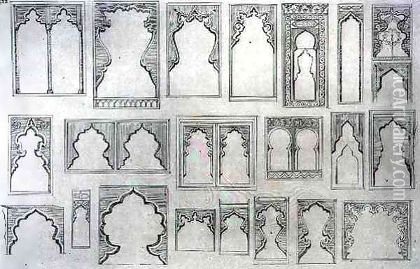 Islamic and Moorish arch designs for balconies, windows etc Oil Painting - Jean Francois Albanis de Beaumont