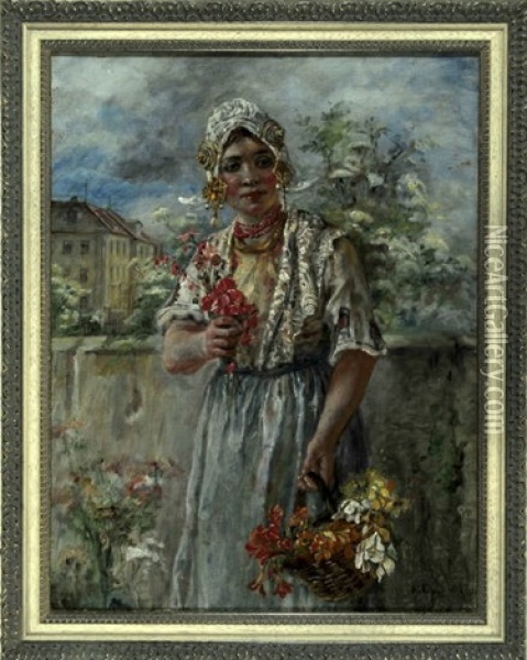 Junges Madchen In Tracht Mit Blumenkorb Oil Painting - Maria (Philips-Weber) Weber