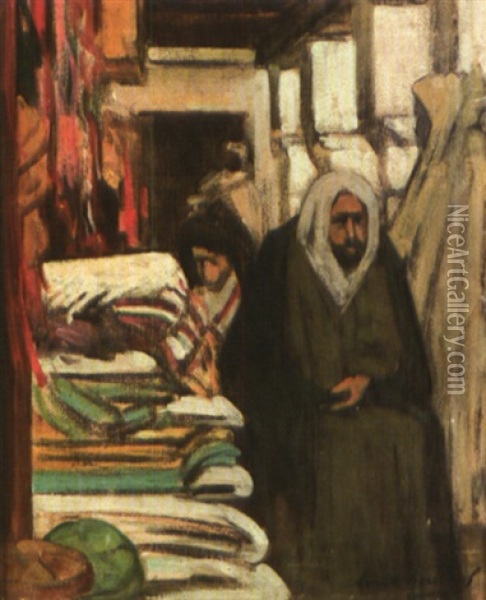 Souk Aux Tissus, Maroc Oil Painting - Lucien De Schorstein