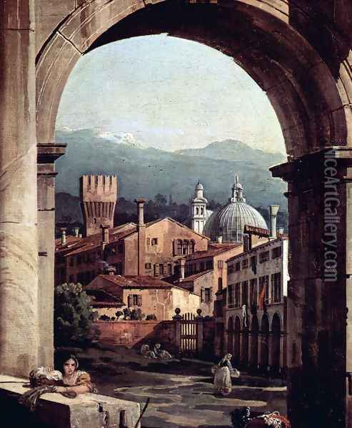Capriccio Romano, and gate tower, detail Oil Painting - Bernardo Bellotto