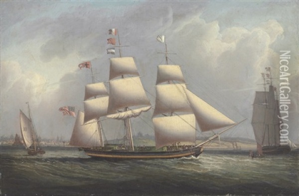 The Ship Algonquin Of The Cape Packet Line Departing Liverpool In Two Positions Oil Painting - Robert Salmon