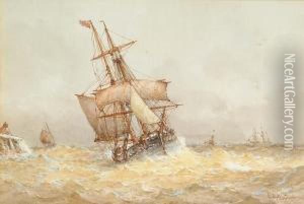A Double-master In Choppy Seas Oil Painting - Frederick James Aldridge
