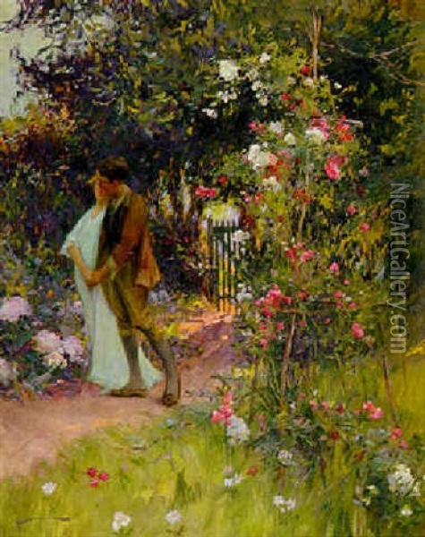 Les Amoureux Se Promenant Dans Le  Jardin Oil Painting - Henri Gaston Darien