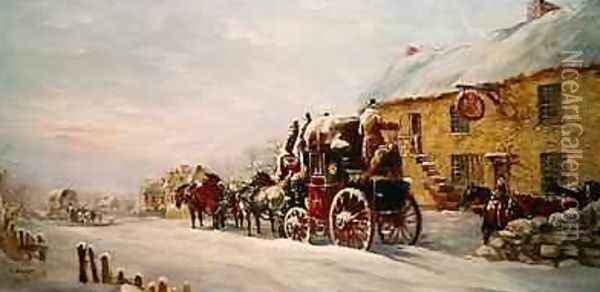 Stage Coach Outside a Tavern Bath 1819 Oil Painting - John Charles Maggs