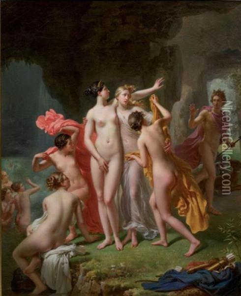Diane Surprise Au Bain Par Acteon Oil Painting - Charles Victoire Frederic Moench