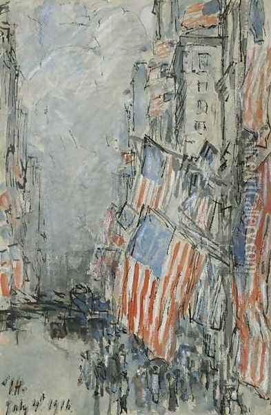 Flag Day, Fifth Avenue, July 4th 1916 Oil Painting - Childe Hassam