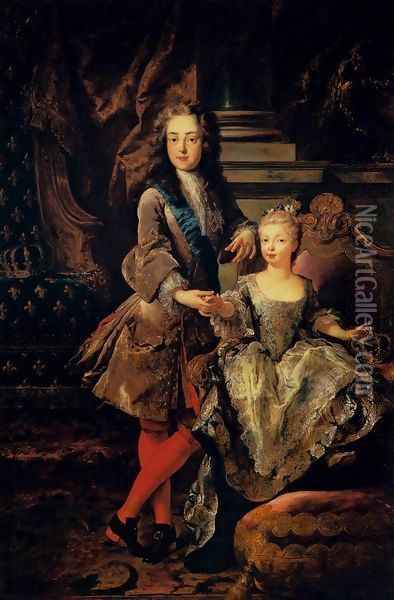 Portrait of Louis XV of France and Maria Anna Victoria of Spain Oil Painting - Jean Francois de Troy