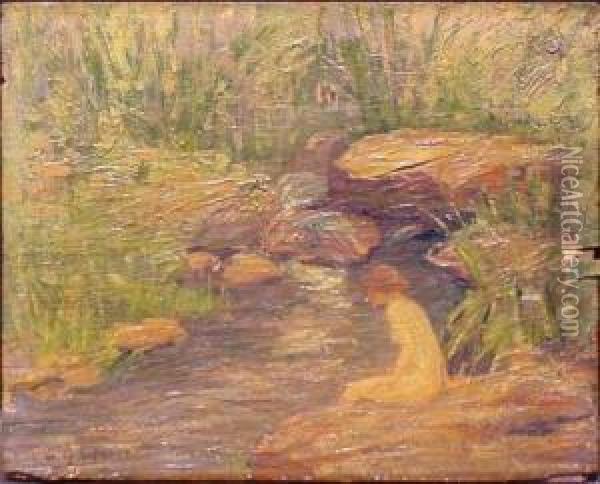 Bather By A Stream Oil Painting - Samuel A. Weiss