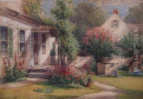 Cottage Garden Oil Painting - Frederick T. Stuart