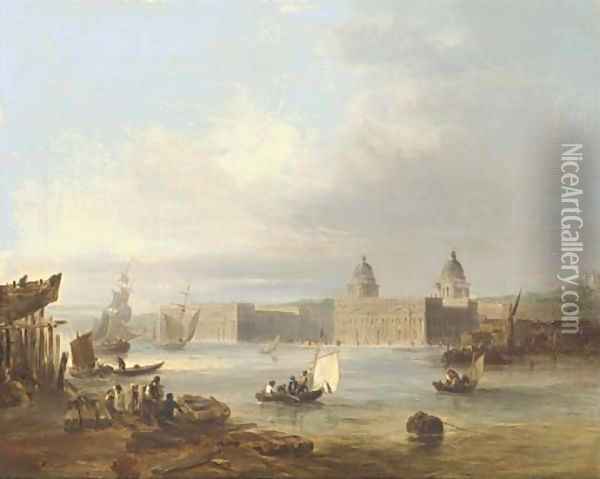 The Royal Naval College, Greenwich, from the Thames, the Royal Observatory beyond Oil Painting - Edward Pritchett