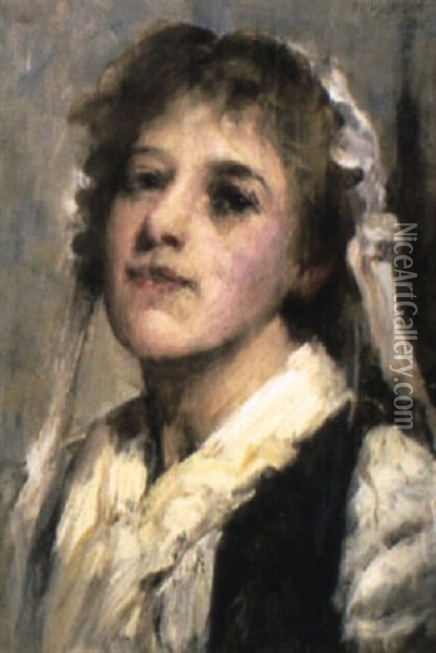 Portrait Of A Girl In Breton Costume Oil Painting - Robert Edward Morrison