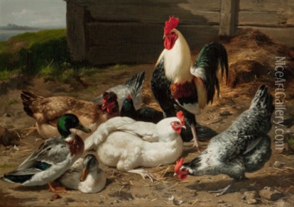 The Barnyard Oil Painting - Eugene Remy Maes