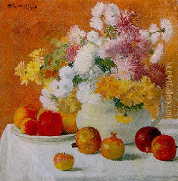 Chrysanthemes Et Grenades Oil Painting - Achille Lauge