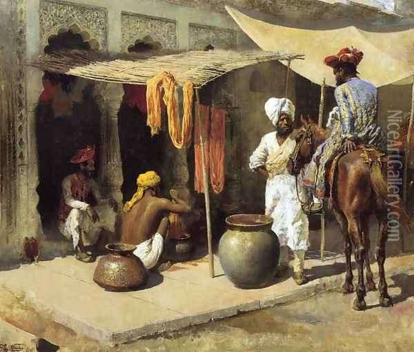 Outside An Indian Dye House Oil Painting - Edwin Lord Weeks