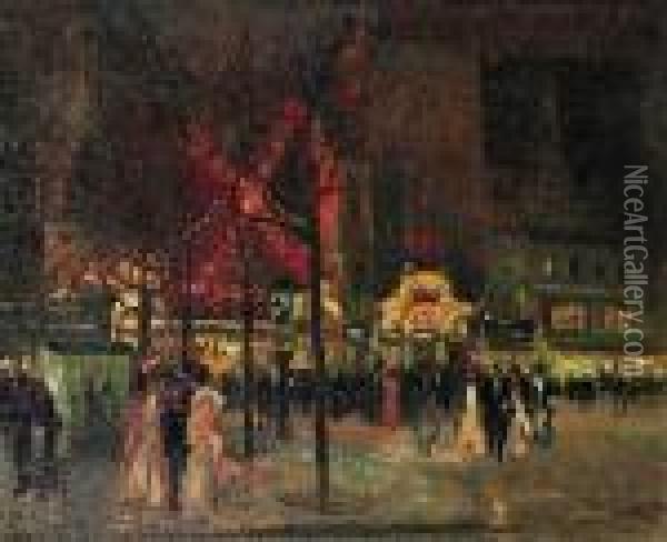 Paris, Le Moulin Rouge La Nuit Oil Painting - Elie Anatole Pavil