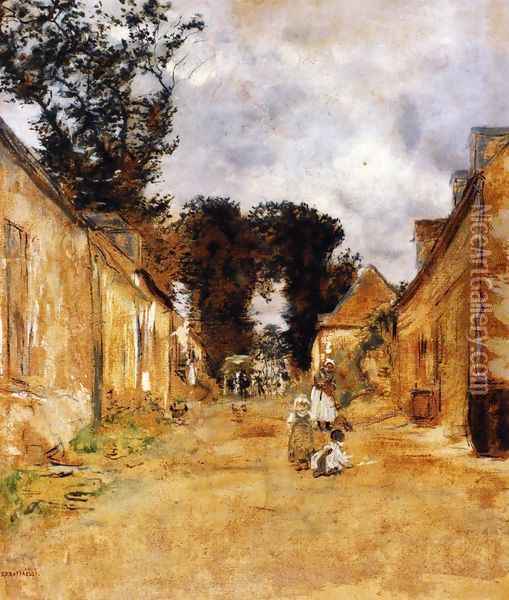 Street In A Rural Village Oil Painting - Jean-Francois Raffaelli