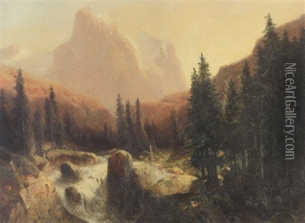 Rosenlaui Mit Wellhorn Und Wetterhorn Oil Painting - Alexandre Calame