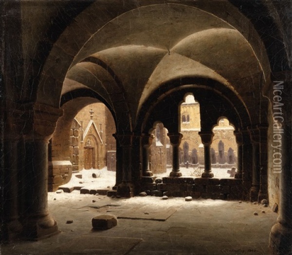 View Of A Cloister Oil Painting - Carl Georg Adolph Hasenpflug