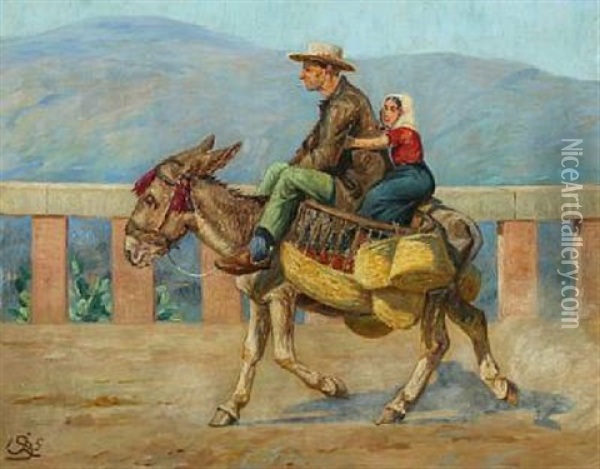 On The Way To Market Oil Painting - J. Resen Steenstrup