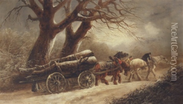 Tungtlaesset Hestekaerre Drives Frem En Vinterdag Oil Painting - Thomas Barker