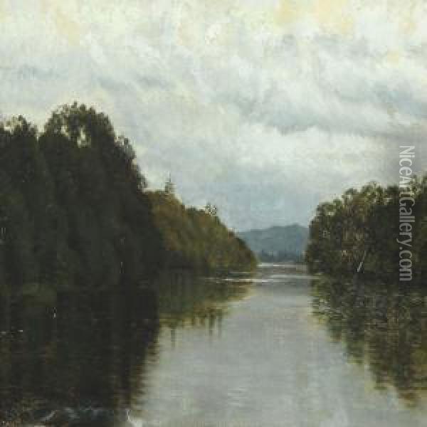 Landscape With Lake Oil Painting - Cathrine Helene Zernichow