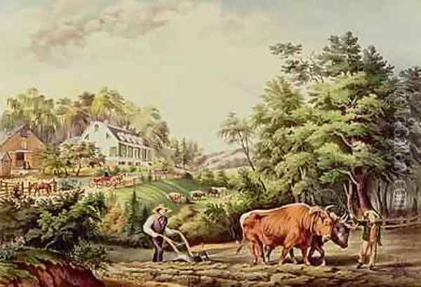 American Farm Scenes, engraved by Nathaniel Currier 1813-98 pub. by Currier and Ives, New York Oil Painting - Frances Flora Bond (Fanny) Palmer