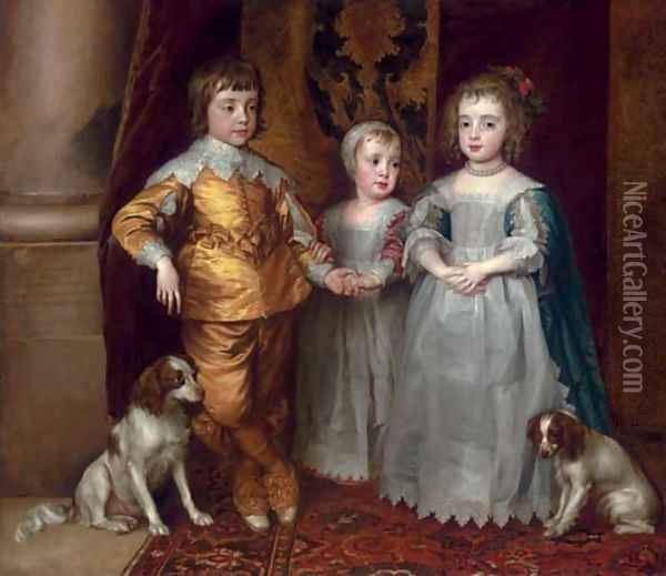 The three eldest children of Charles I Charles, Prince of Wales (1630-1685), Mary, Princess Royal (1631-1660), and James, Duke of York (1633-1701) Oil Painting - Sir Anthony Van Dyck