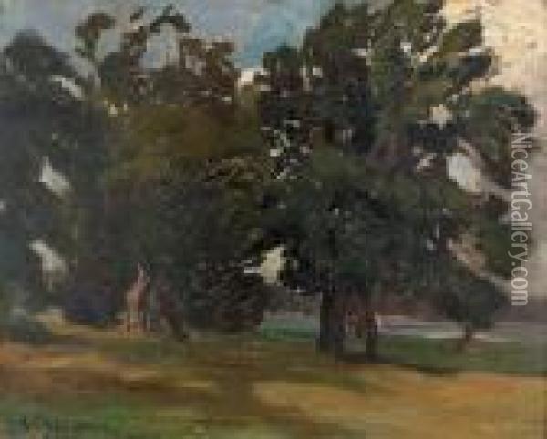 Flussuferpartie Mit Baumen. Oil Painting - Adolf Stabli
