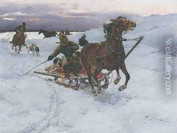 Journey in the Snow Oil Painting - Stanislaw Ksawery Szykier (Siekierz)