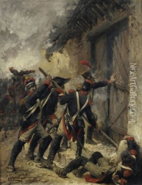 Scene De Combat Oil Painting - Wilfrid Constant Beauquesne