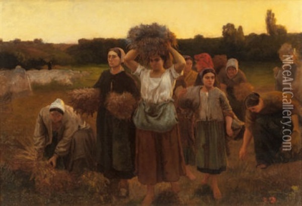 Breton Women At Close Of Day Oil Painting - Frank C. Penfold