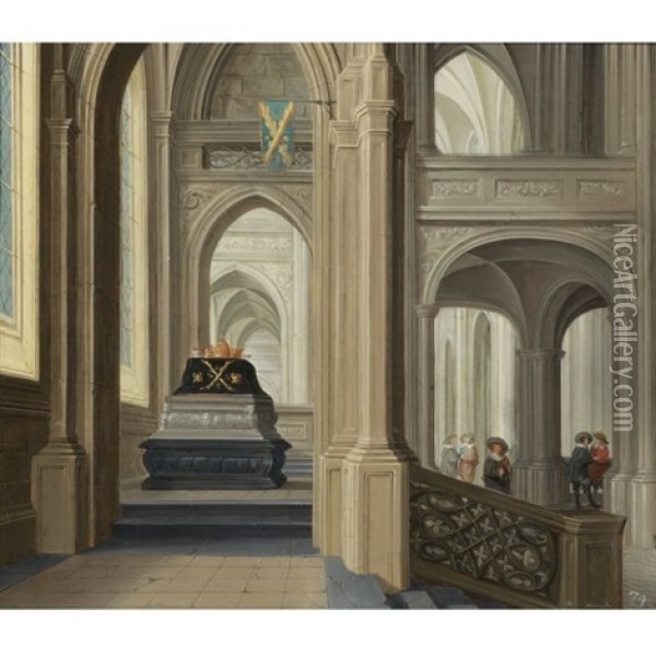 A Church Interior With A Royal Tomb, Probably That Of The German Emperor Rudolf Ii Oil Painting - Dirck Van Delen